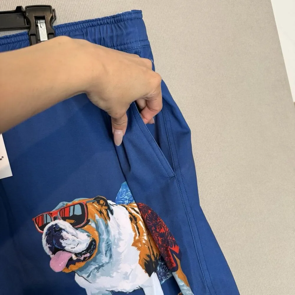 Robert Graham True Blue ‘Bulldog w/Shades’ Swim Trunks Men’s Extra Large NWT $98